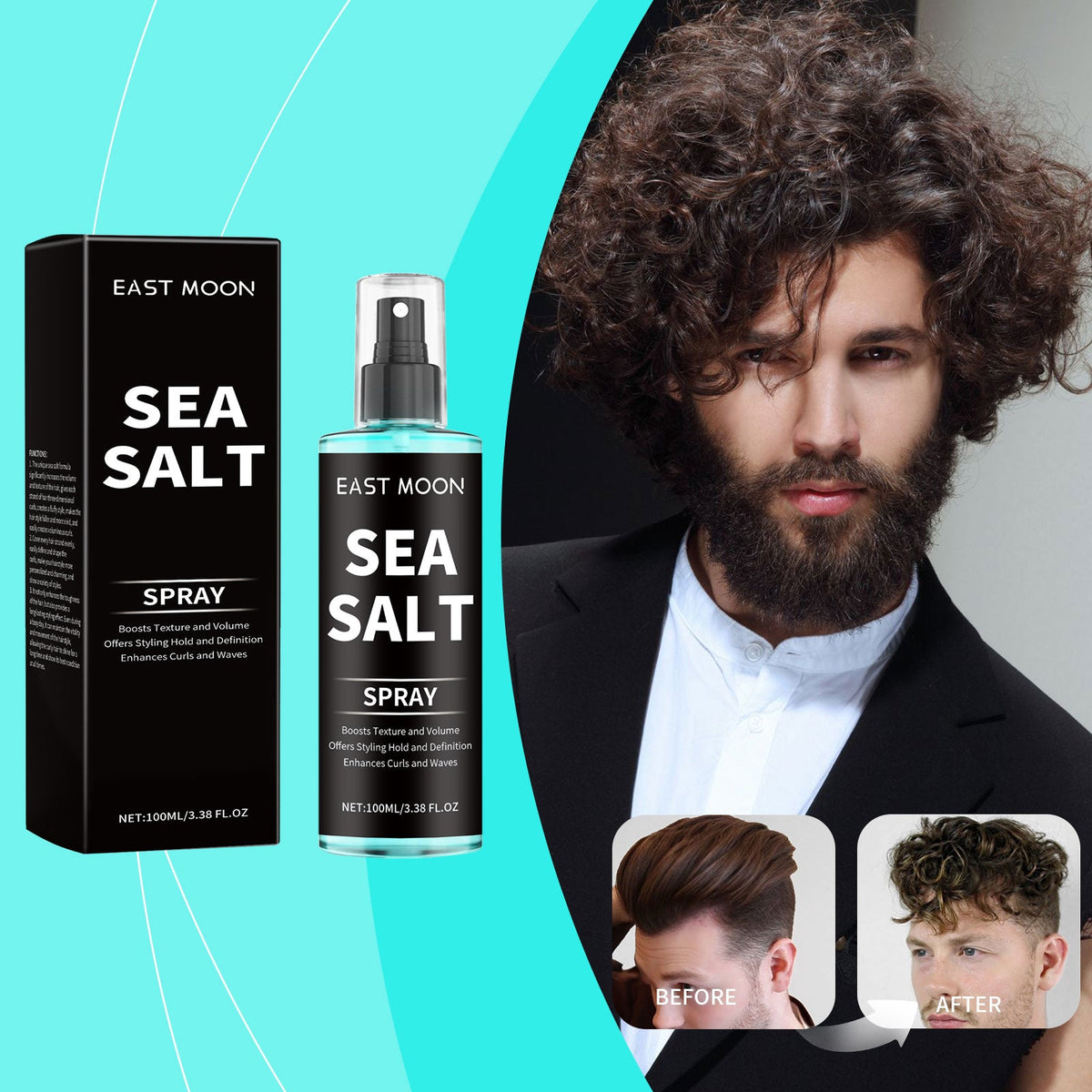 Sea Salt styling spray bottle with pump and black carton