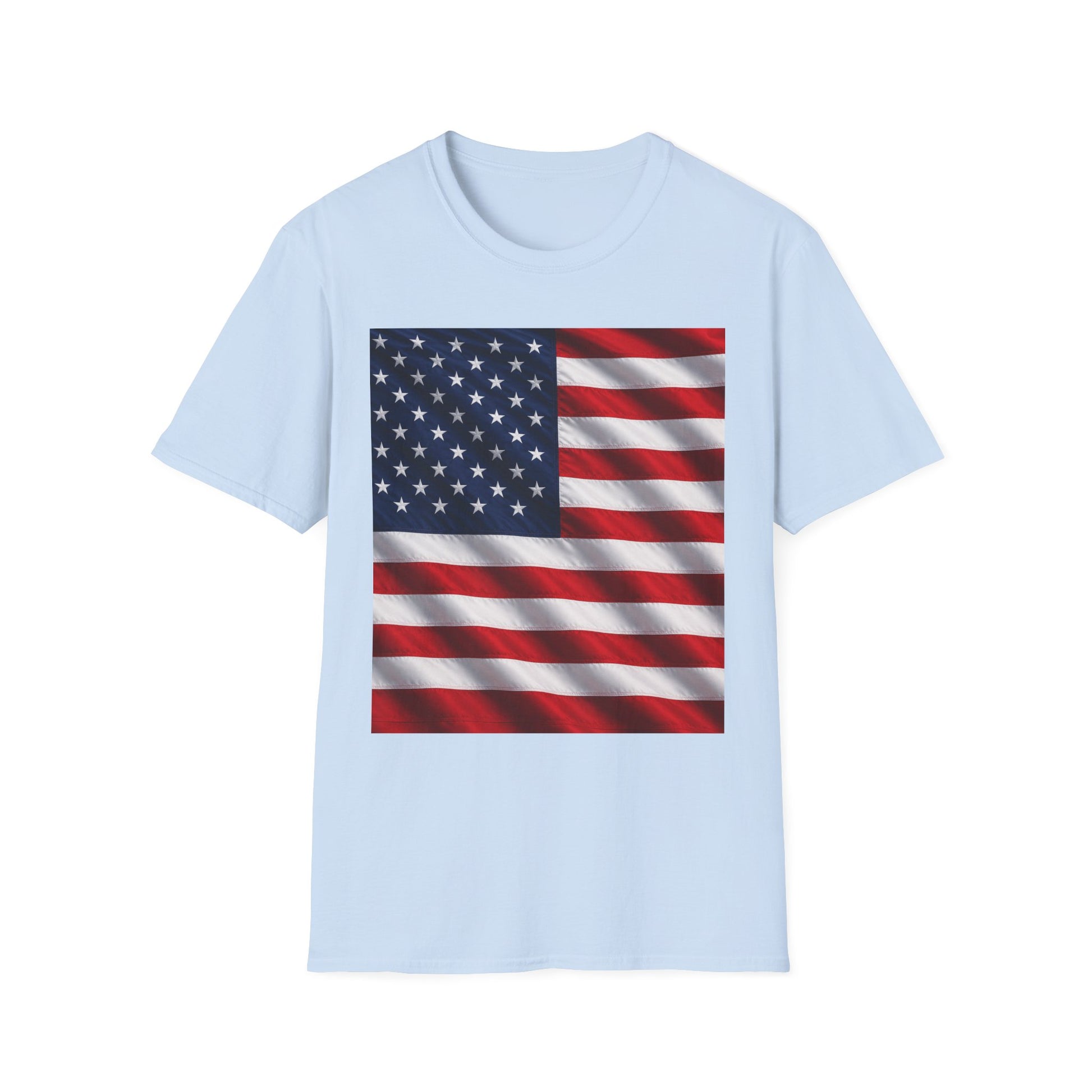 Graphic T-shirt, light blue, square American flag print on front