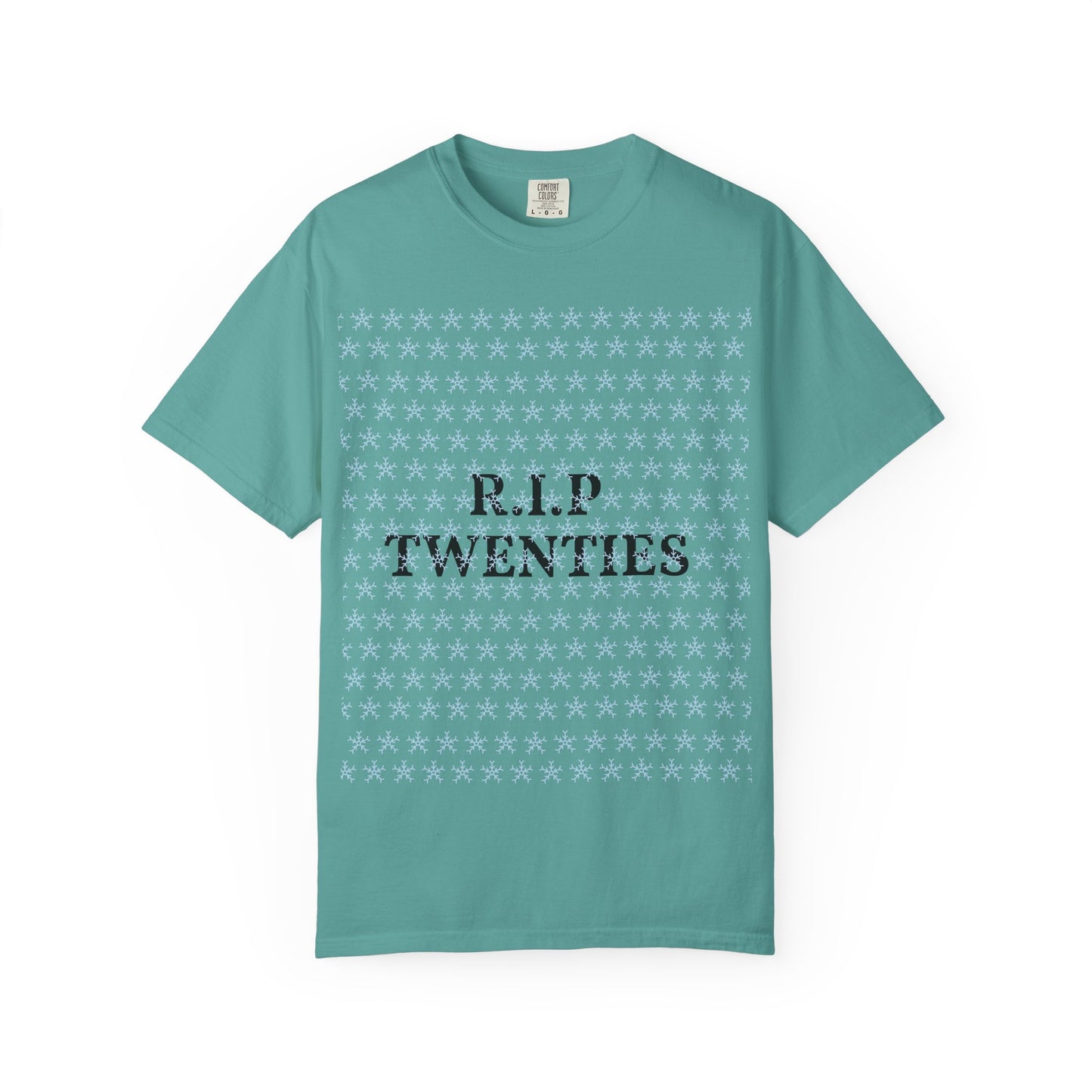 Seafoam unisex garment-dyed T-shirt with 'R.I.P TWENTIES' front print