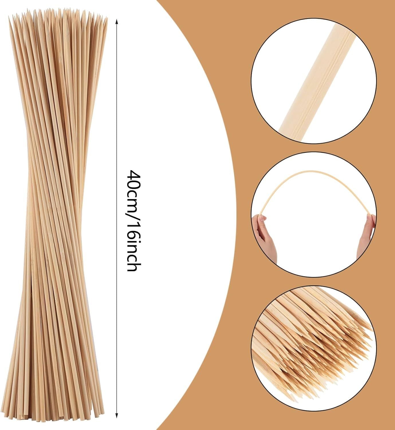 150PCS 16" Bamboo Skewers Sticks for Barbecue Smores Marshmallows Chocolate Fountain Plant Stakes Fruit and Crafting,Φ=4mm - Renee Lane Company