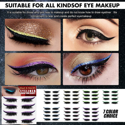 Eyeliner and eyelash makeup stickers sheet with multiple colored lash styles