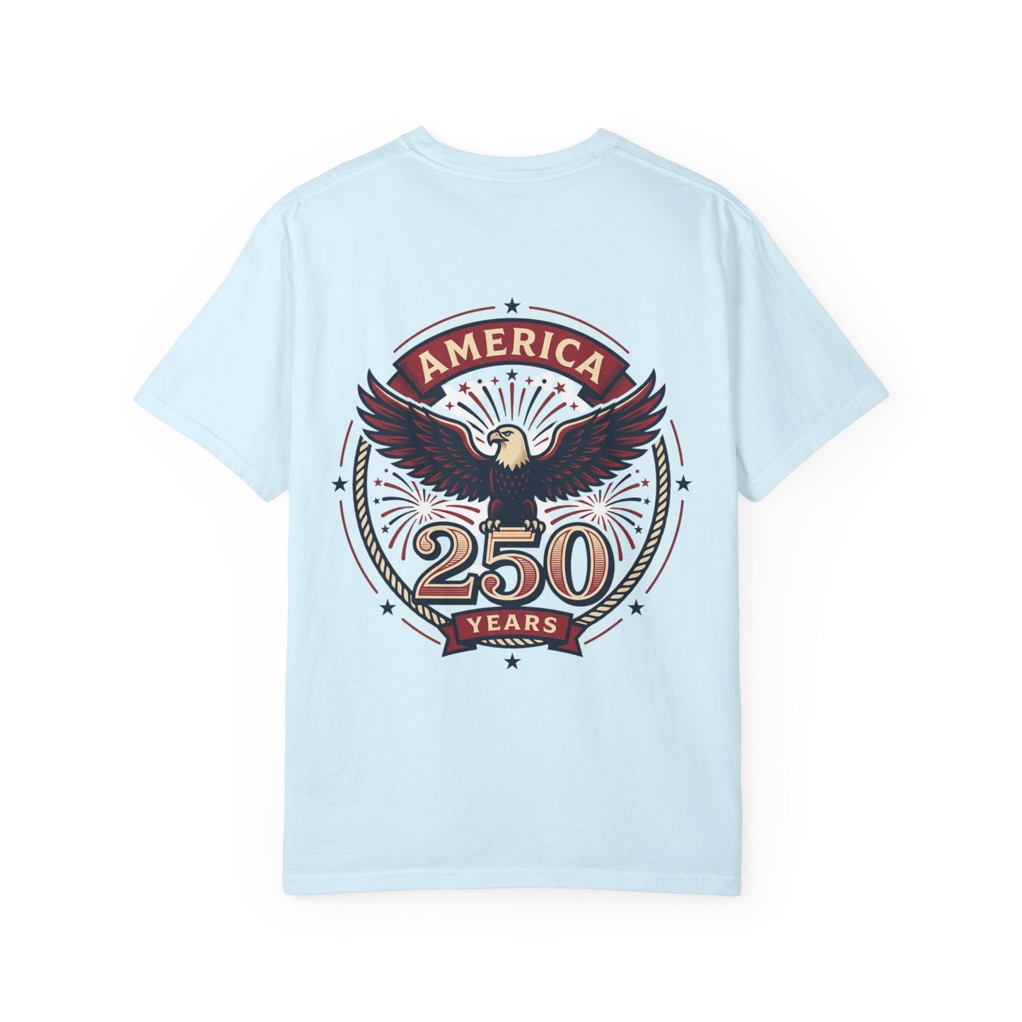 Light blue T-shirt with back America 250 years eagle graphic