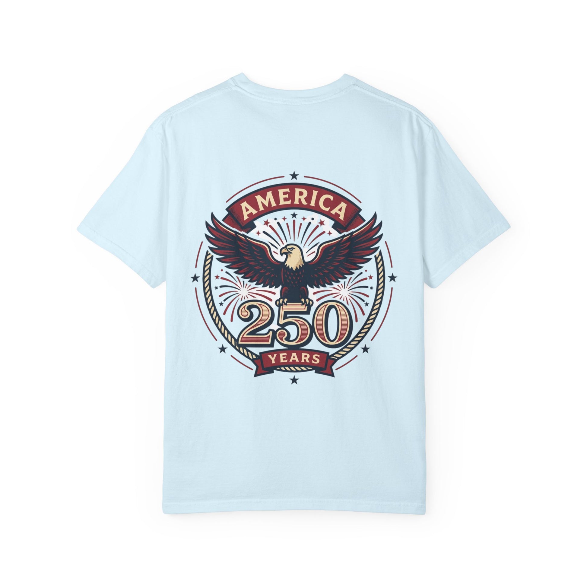 Light blue T-shirt with back America 250 years eagle graphic