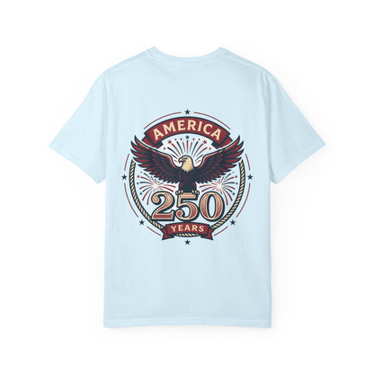 Light blue T-shirt with back America 250 years eagle graphic
