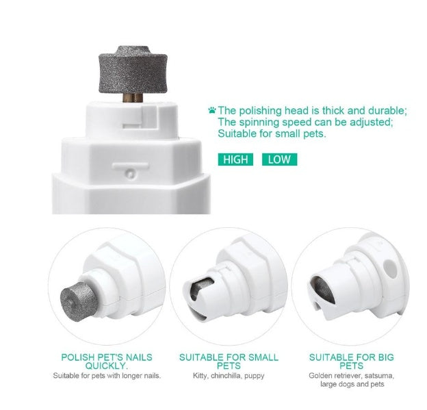 Pet nail grinder polishing head with three sanding attachments