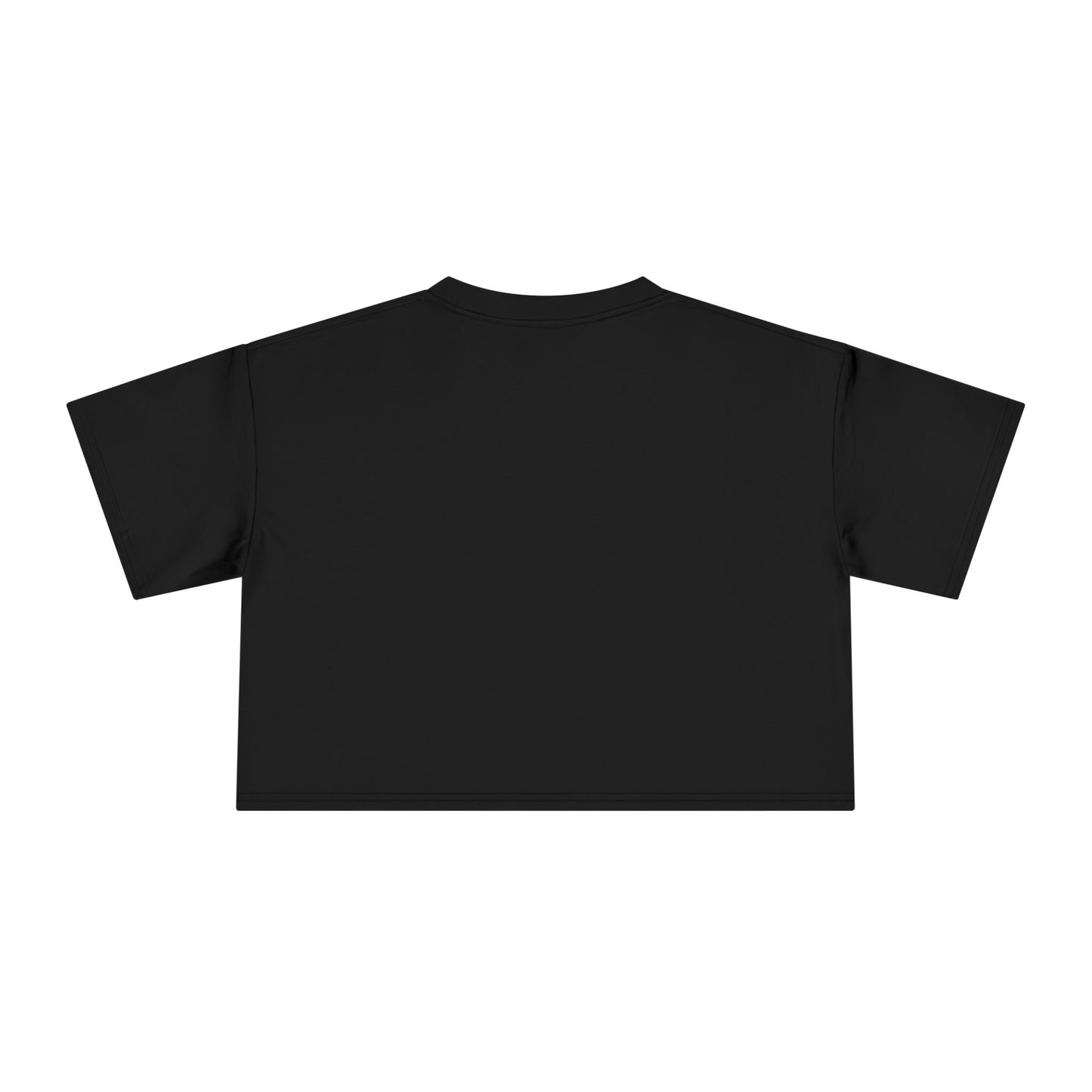 Crop graphic tee, black plain back with crew neckline
