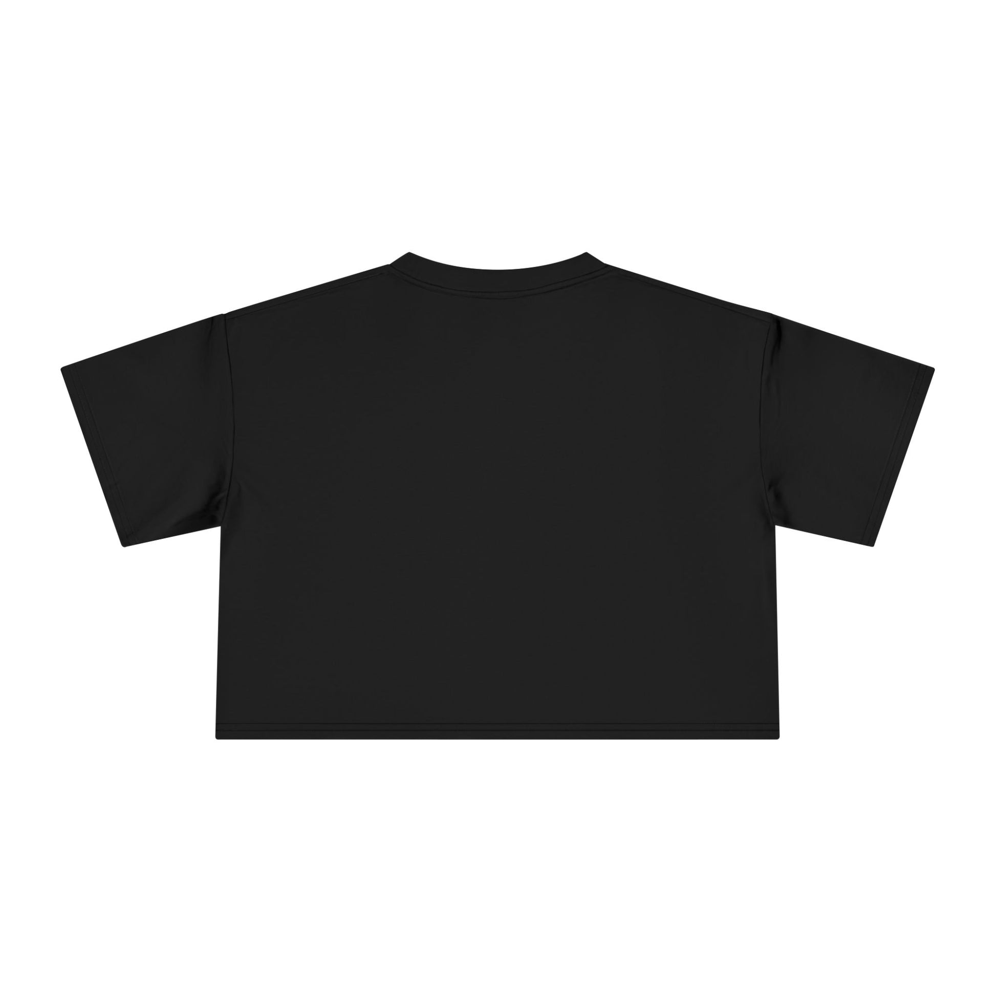Crop graphic tee, black plain back with crew neckline