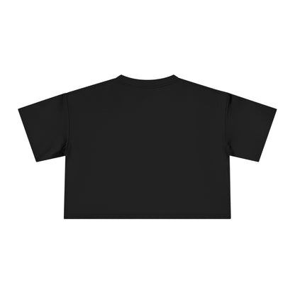 Crop graphic tee, black plain back with crew neckline