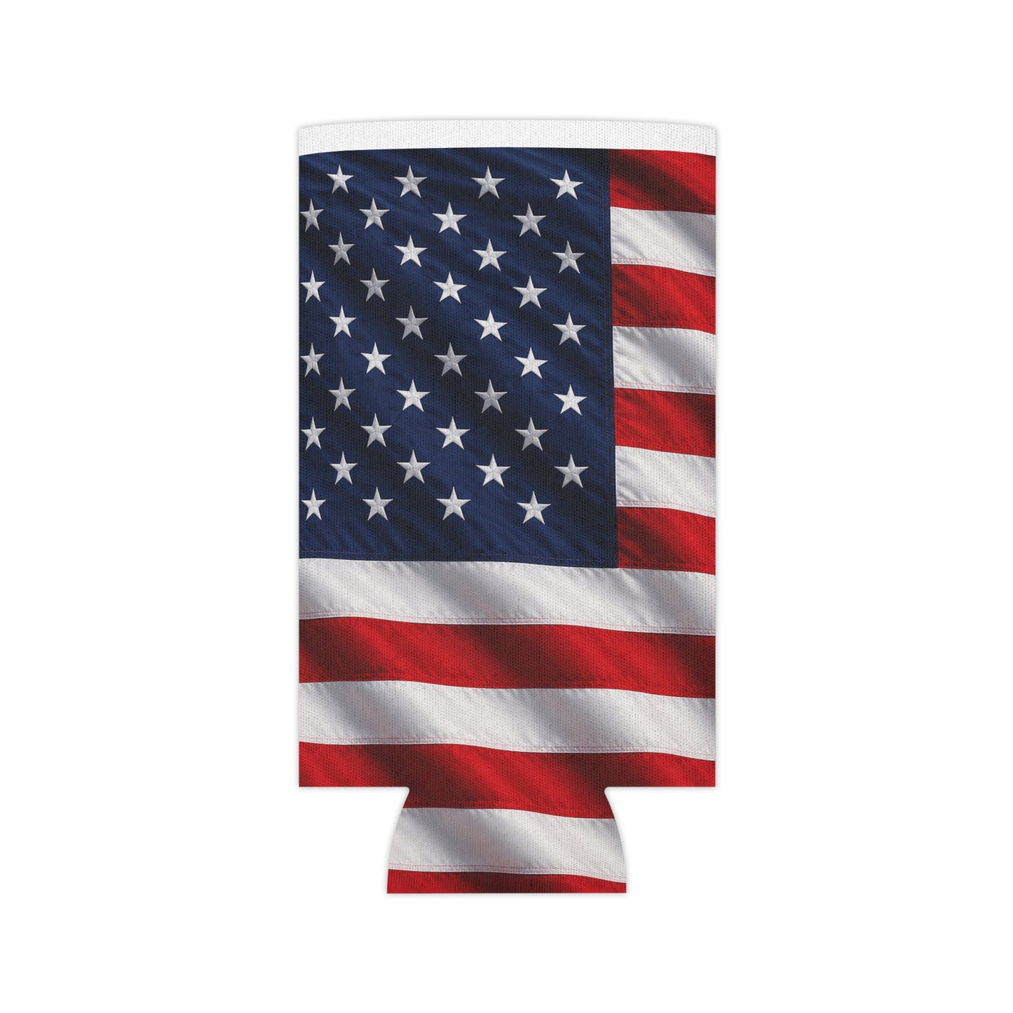 American flag beverage sleeve with navy stars and red-white stripe pattern