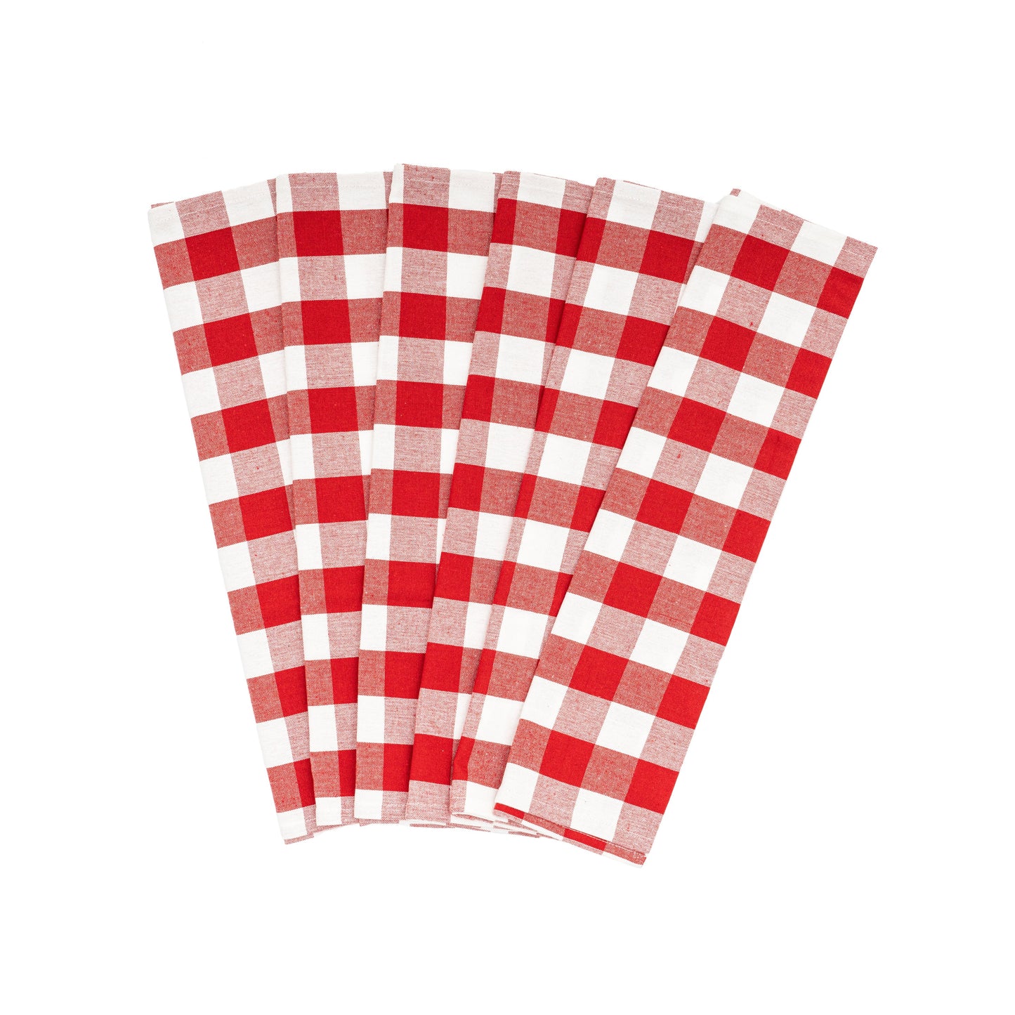 Plaid kitchen towels, red and white check pattern, folded set