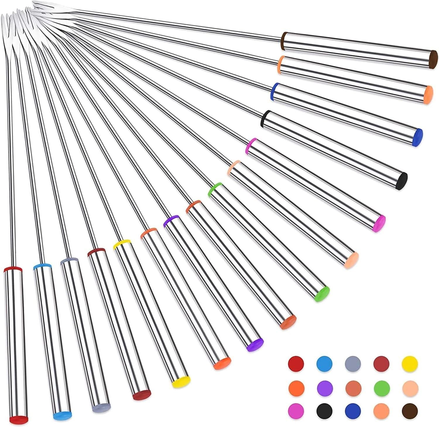 15pcs 9.6 Inch Fondue Sticks Stainless Steel Barbecue Fruit Dessert Forks with Heat Resistant Handle for Roast Meat Chocolate Dessert Cheese Marshmallows - Renee Lane Company