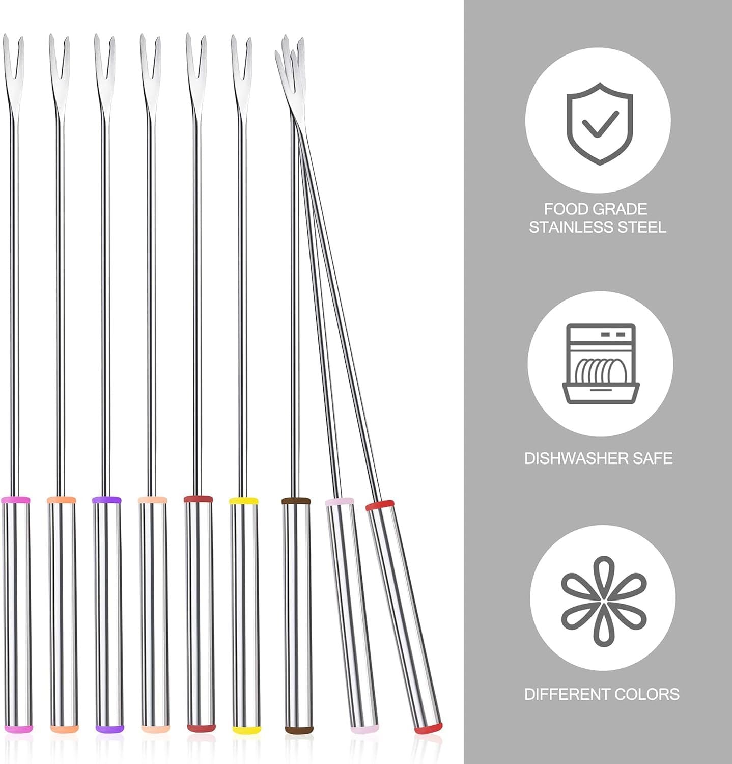 15pcs 9.6 Inch Fondue Sticks Stainless Steel Barbecue Fruit Dessert Forks with Heat Resistant Handle for Roast Meat Chocolate Dessert Cheese Marshmallows - Renee Lane Company