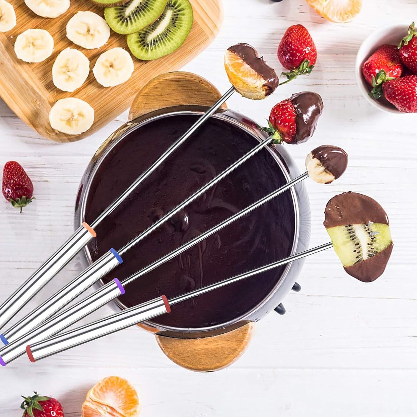 15pcs 9.6 Inch Fondue Sticks Stainless Steel Barbecue Fruit Dessert Forks with Heat Resistant Handle for Roast Meat Chocolate Dessert Cheese Marshmallows - Renee Lane Company