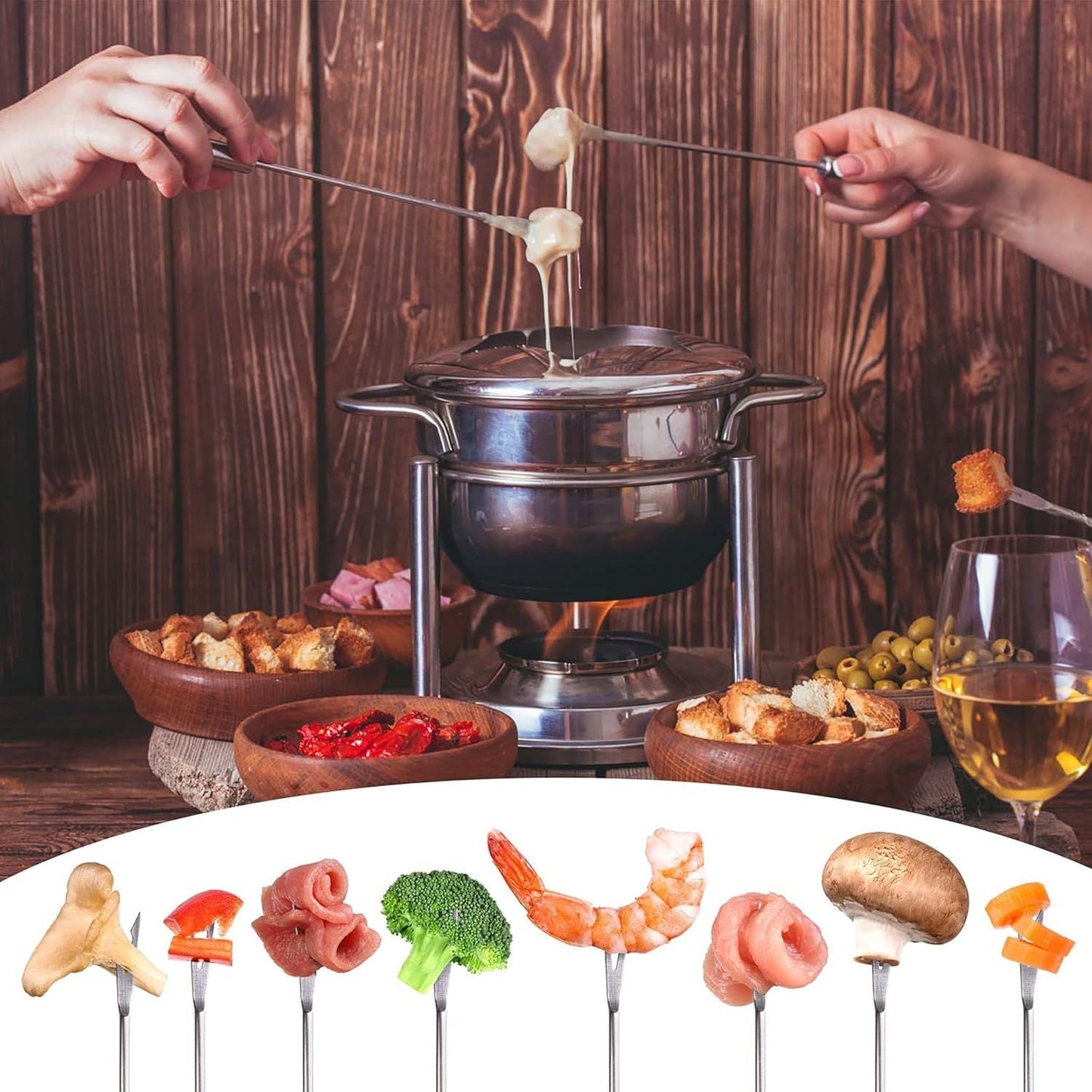15pcs 9.6 Inch Fondue Sticks Stainless Steel Barbecue Fruit Dessert Forks with Heat Resistant Handle for Roast Meat Chocolate Dessert Cheese Marshmallows - Renee Lane Company