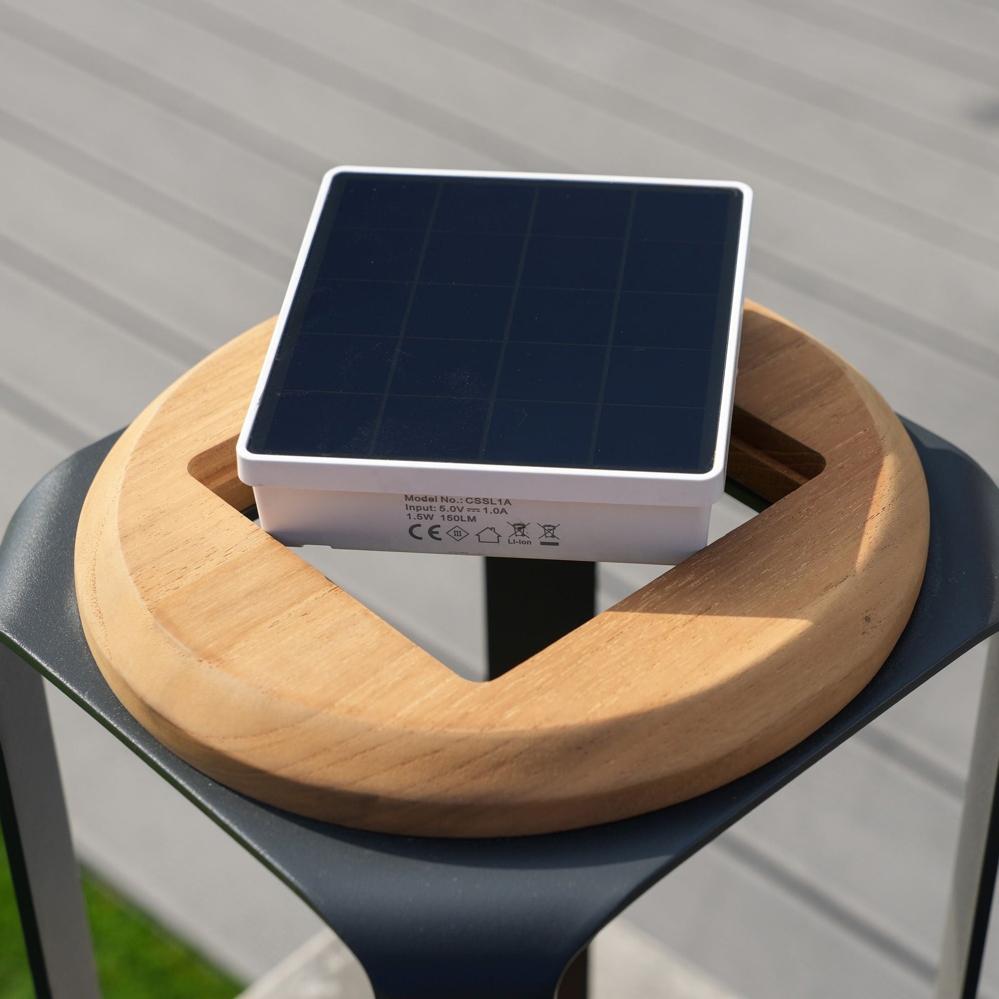 16.81"/12.01"H Outdoor lighting Aluminum Solar LED Lantern with Teak, USB Charging - Renee Lane Company