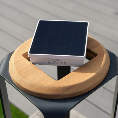 16.81"/12.01"H Outdoor lighting Aluminum Solar LED Lantern with Teak, USB Charging - Renee Lane Company