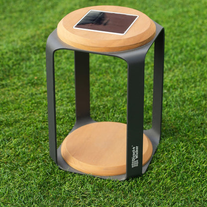 16.81"/12.01"H Outdoor lighting Aluminum Solar LED Lantern with Teak, USB Charging - Renee Lane Company