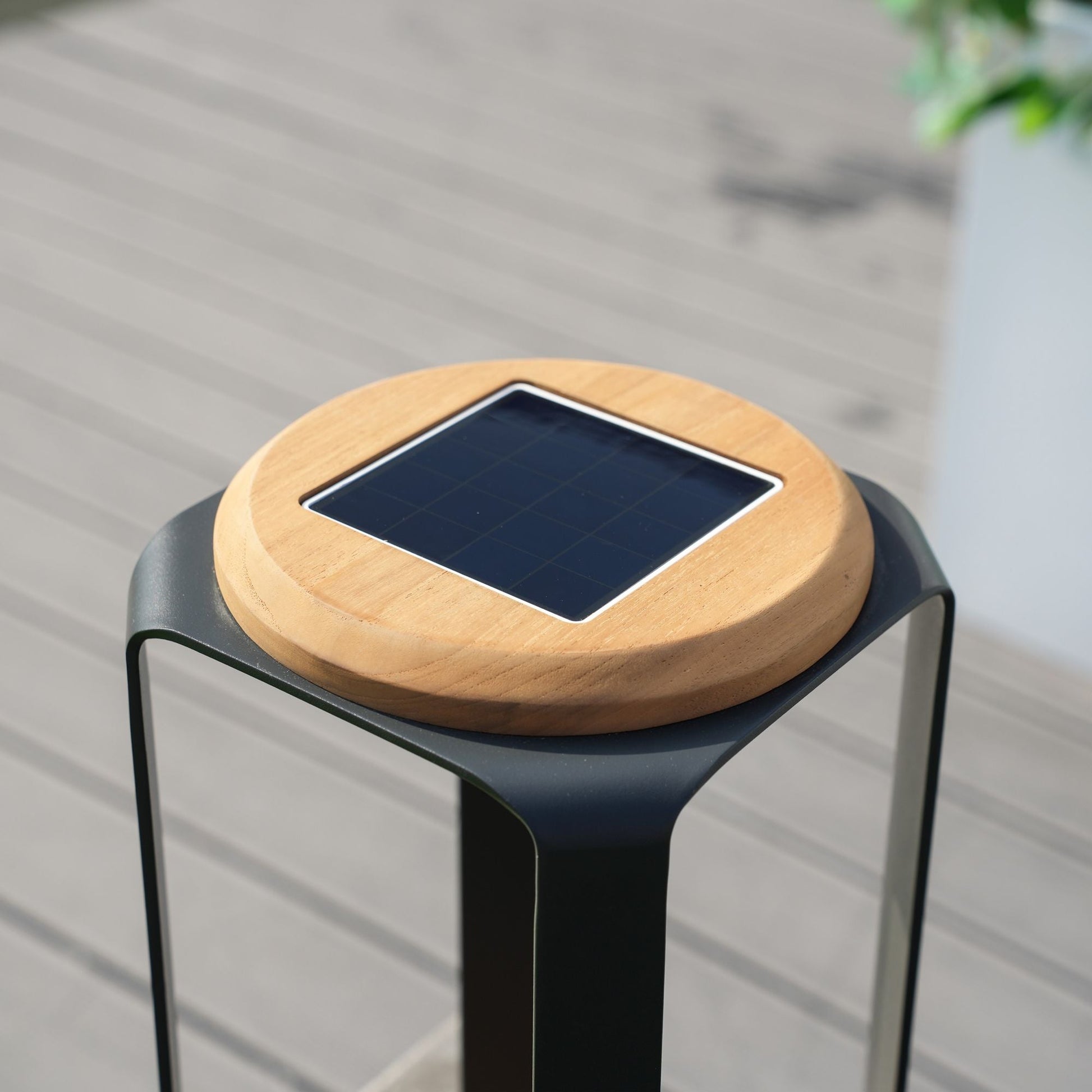 16.81"/12.01"H Outdoor lighting Aluminum Solar LED Lantern with Teak, USB Charging - Renee Lane Company