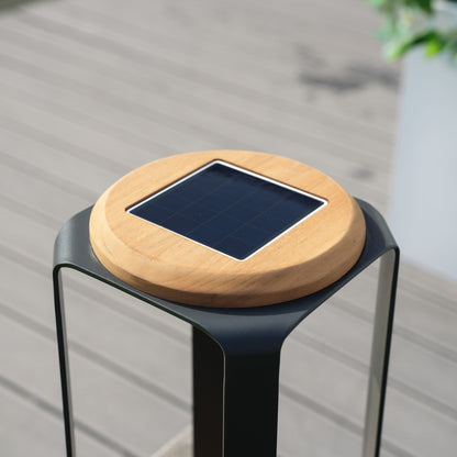 16.81"/12.01"H Outdoor lighting Aluminum Solar LED Lantern with Teak, USB Charging - Renee Lane Company