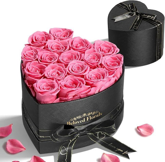 16 Preserved Flowers Rose Birthday Gifts for Women Her Mom Wife Girlfriend Grandma on Valentines Mothers Day Christmas Anniversary Romantic(Pink) - Renee Lane Company
