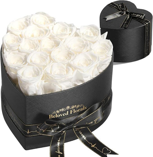 16 Preserved Flowers Rose Birthday Gifts for Women Her Mom Wife Girlfriend Grandma on Valentines Mothers Day Christmas Anniversary Romantic(White) - Renee Lane Company