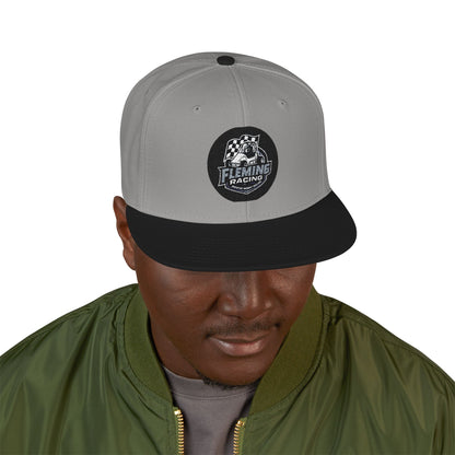 Embroidered patch baseball cap, light gray with black brim and front logo