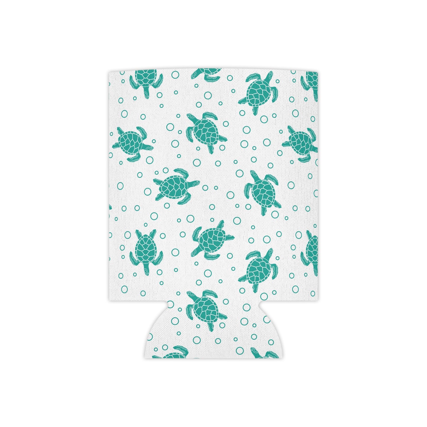 Turquoise sea turtle can cooler sleeve with allover turtle and dot pattern