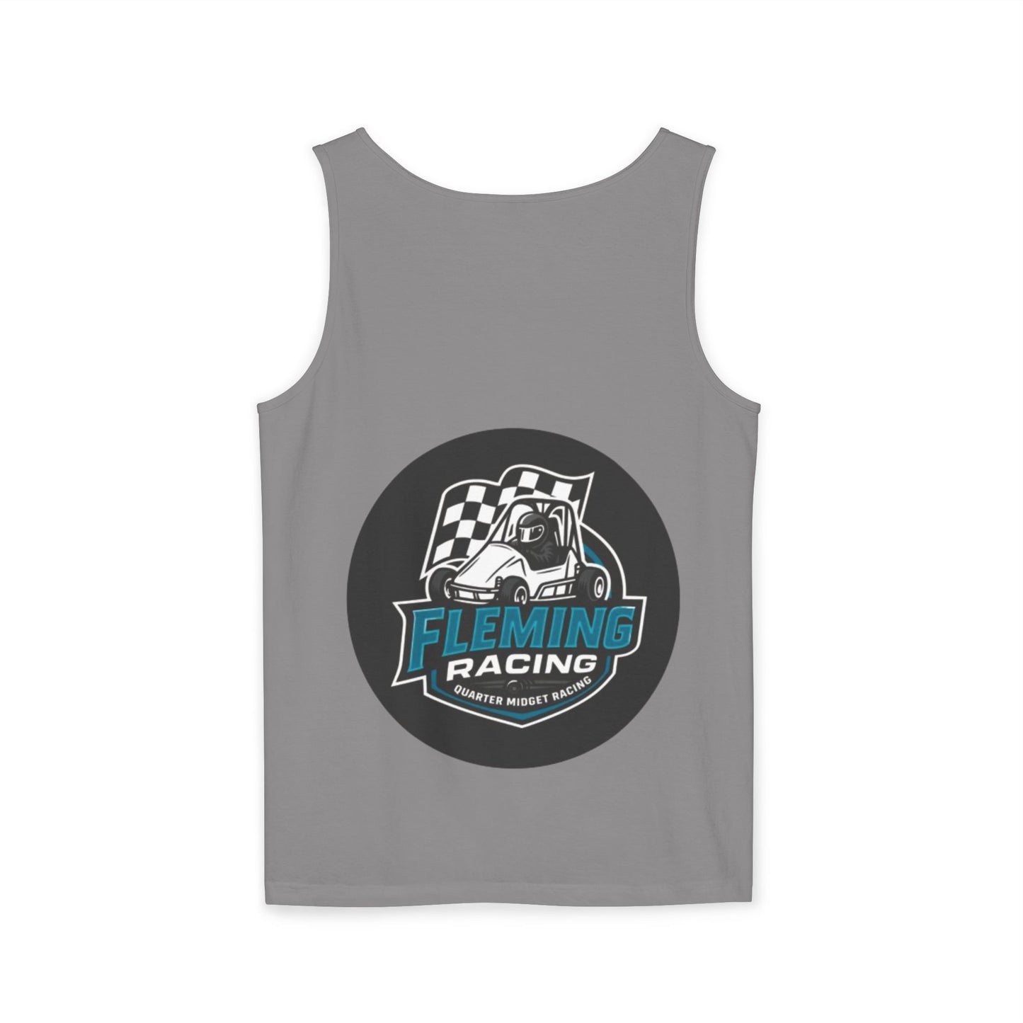 Fleming Racing graphic tank top in dark gray with front race logo graphic