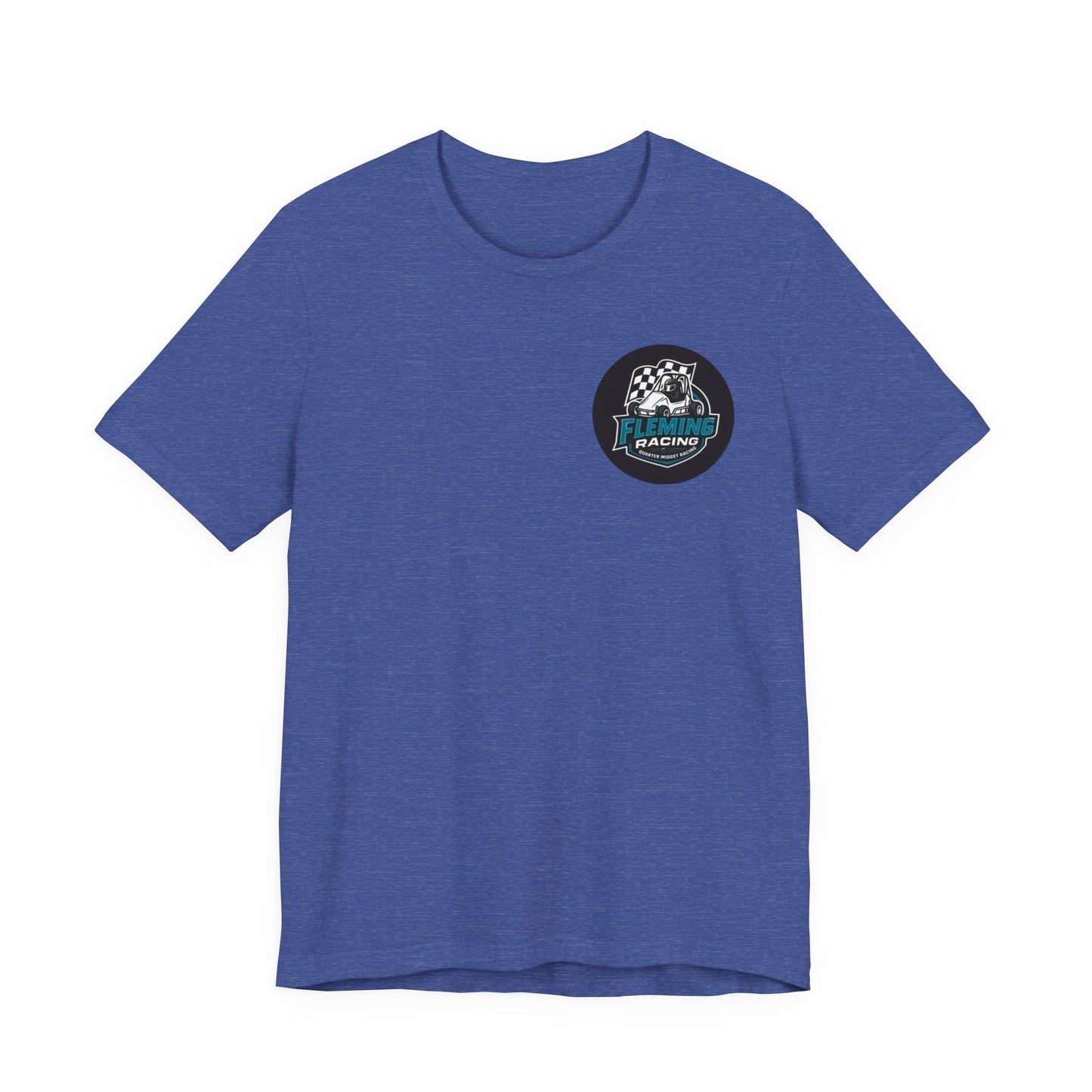 Blue racing logo T-shirt with circular car emblem on chest
