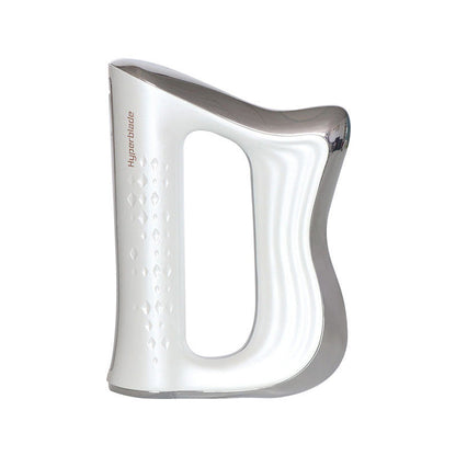 White electric fascia knife massager in front view with open oval handle