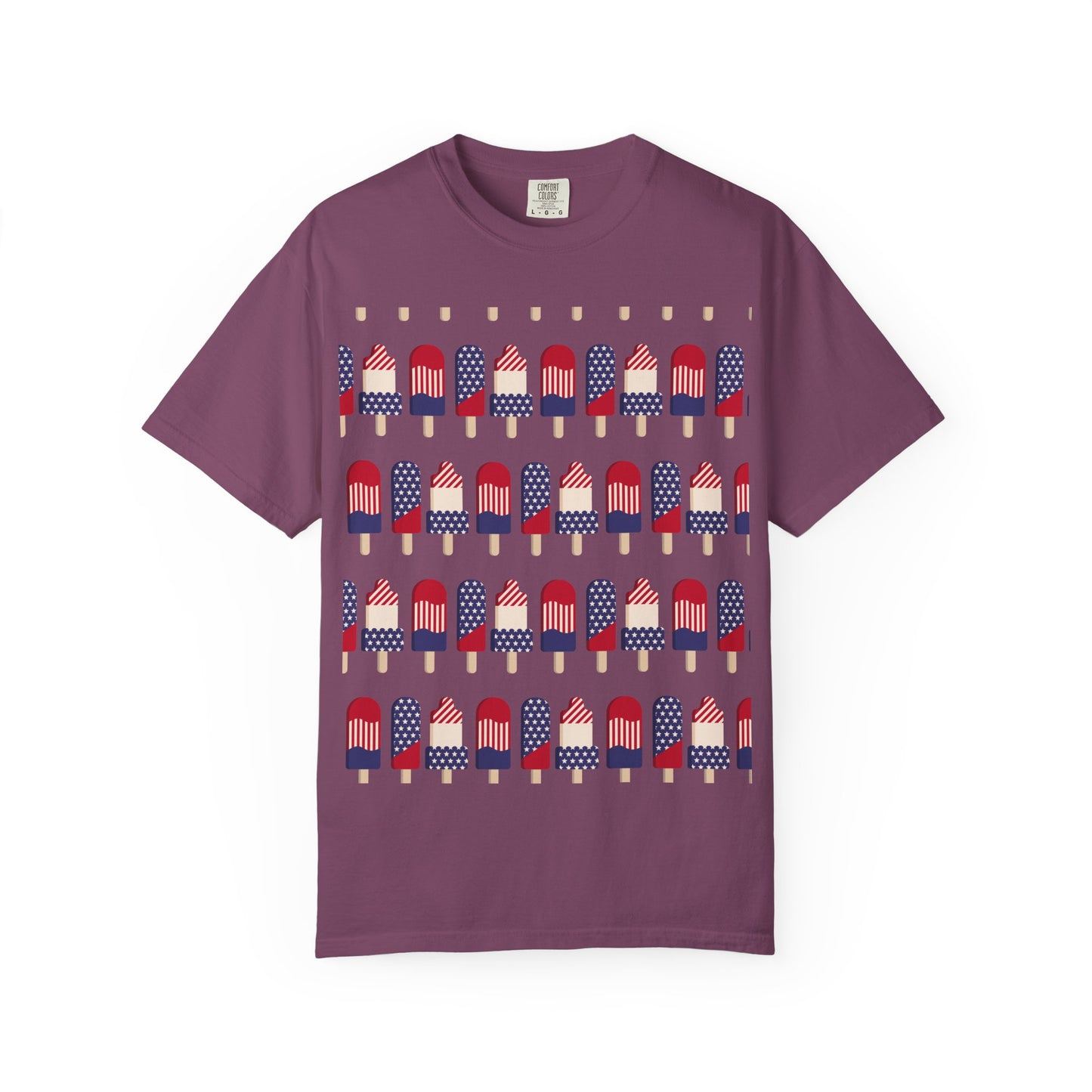 Plum popsicle T-shirt with red, white, and blue flag popsicle graphic