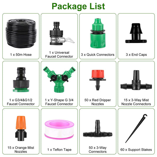 164FT Drip Irrigation Kit Automatic Garden Irrigation System Misting Plant Watering Drip Kit for Garden Greenhouse Flower Bed Patio Lawn - Renee Lane Company