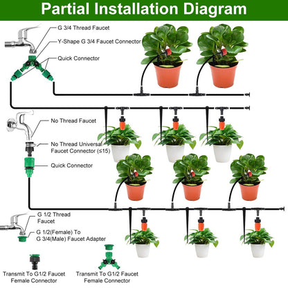 164FT Drip Irrigation Kit Automatic Garden Irrigation System Misting Plant Watering Drip Kit for Garden Greenhouse Flower Bed Patio Lawn - Renee Lane Company