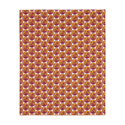 Velveteen throw blanket with full panel of orange pumpkin circle pattern