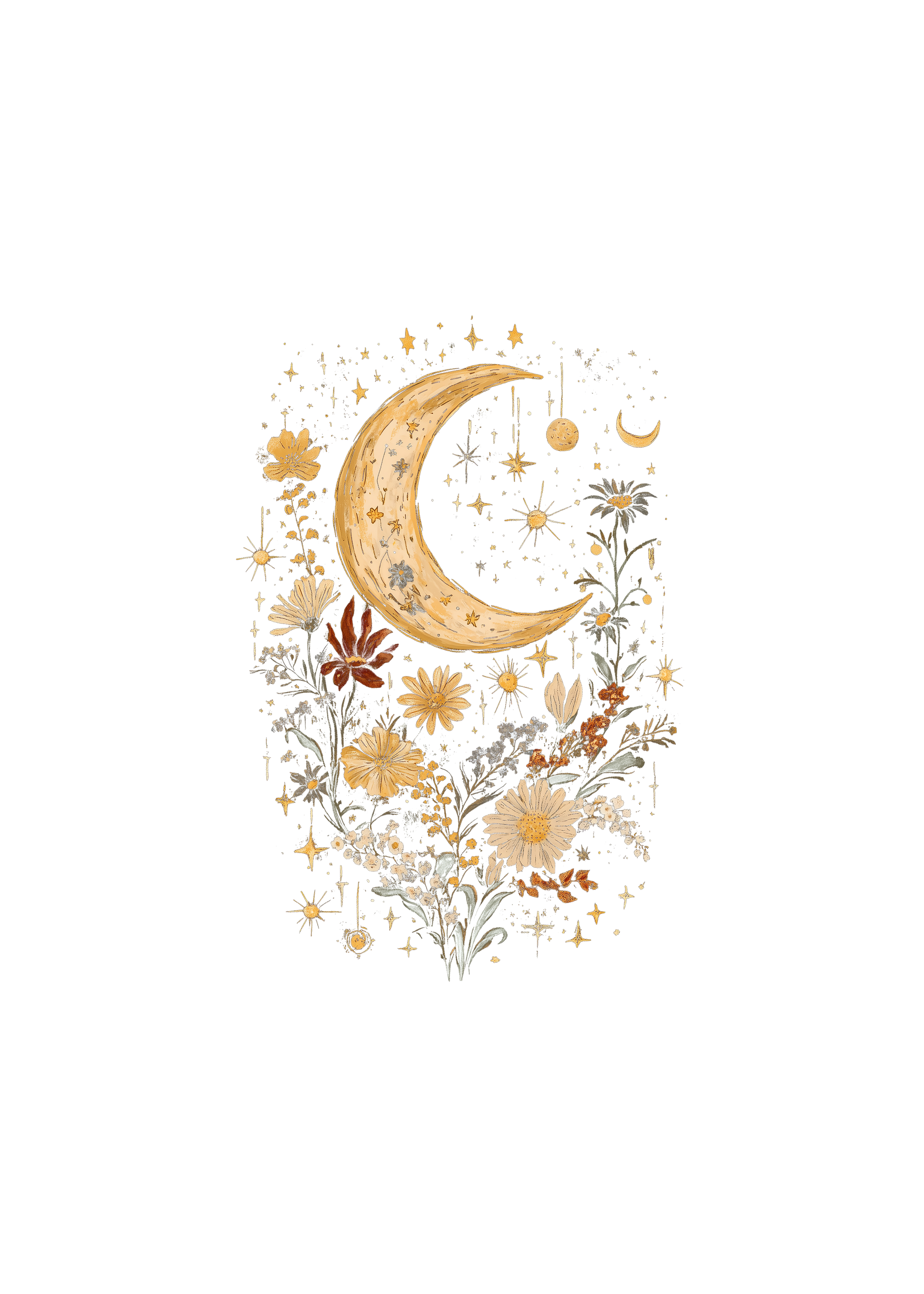 Celestial moon boho floral graphic print for T-shirt