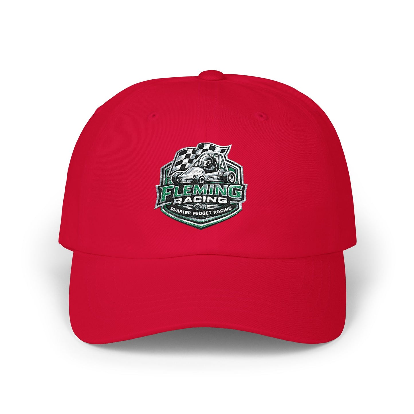 Fleming Racing soccer crest dad cap, red, front logo