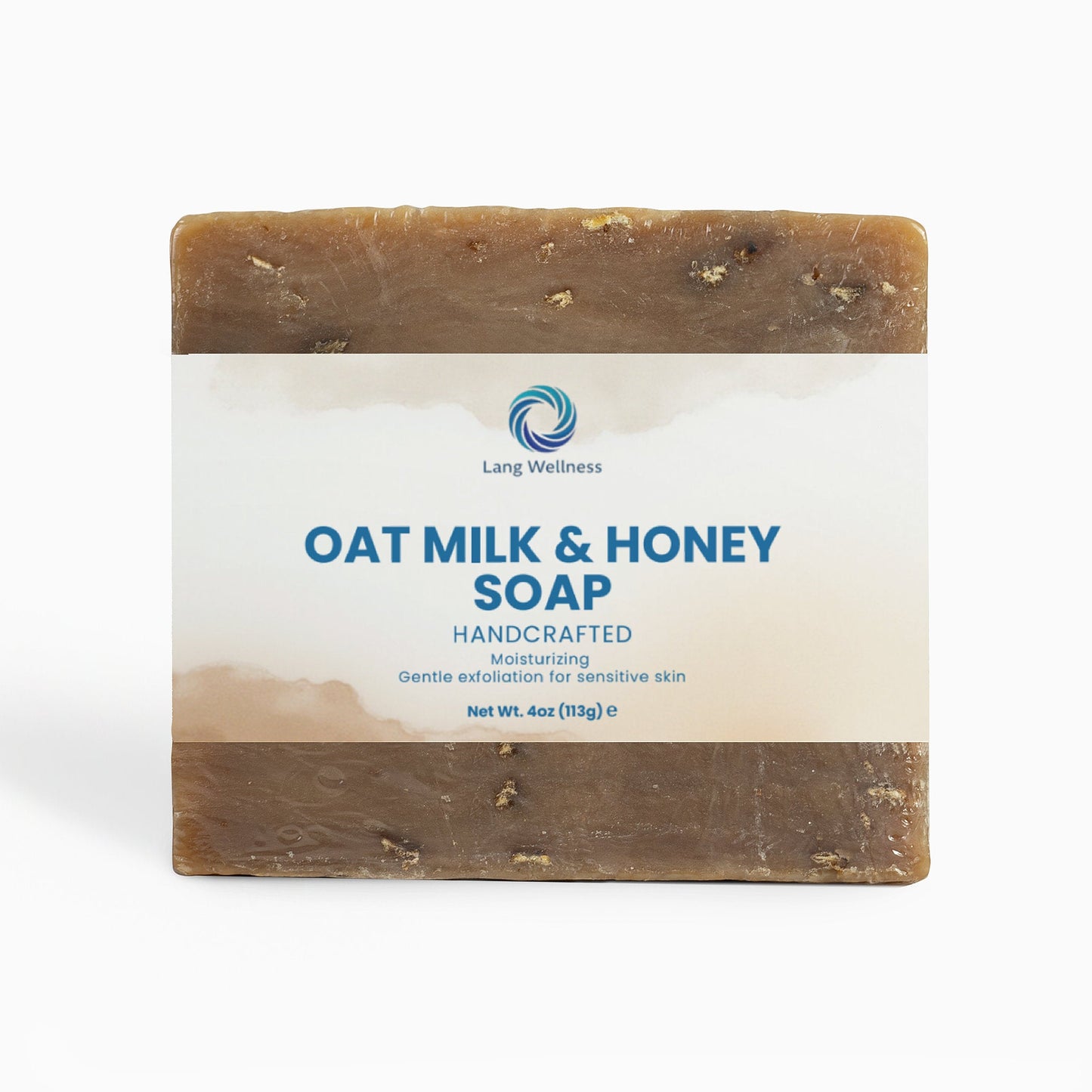 Oat milk & honey soap bar, dark brown top and bottom with white label
