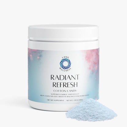Cotton candy scented jar with blue-and-pink label and loose light blue powder