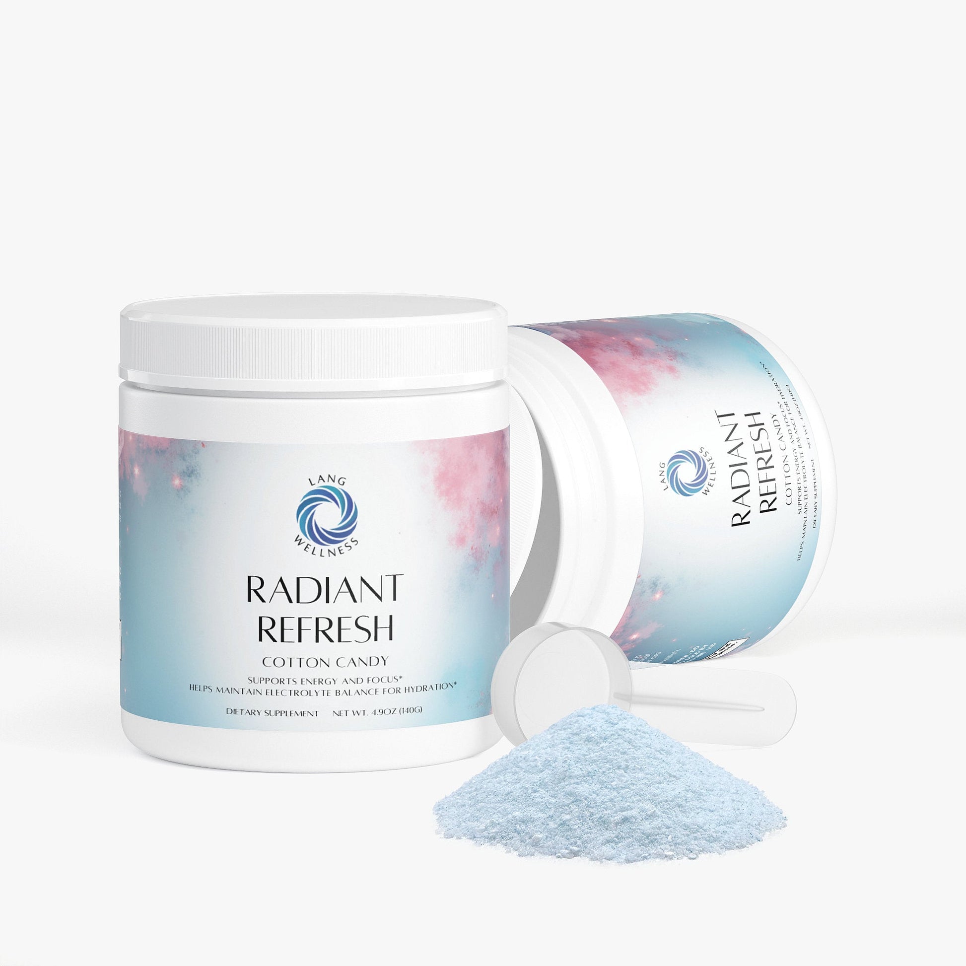 Cotton candy scented jar with white lid and scooped light blue powder