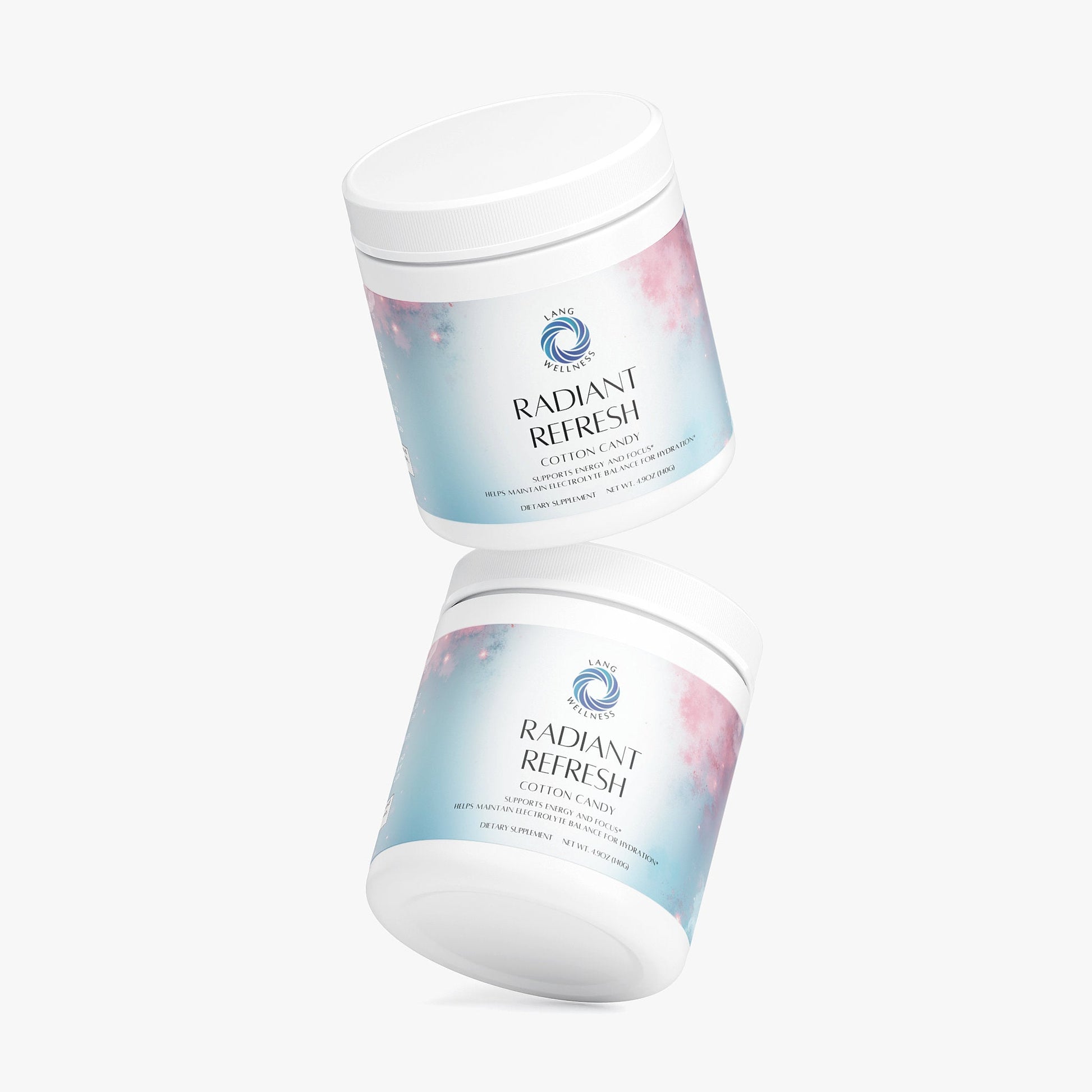Cotton candy scented jar shown from the side with white lid and blue label
