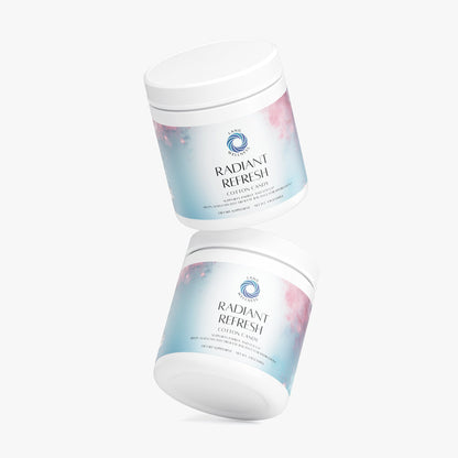 Cotton candy scented jar shown from the side with white lid and blue label