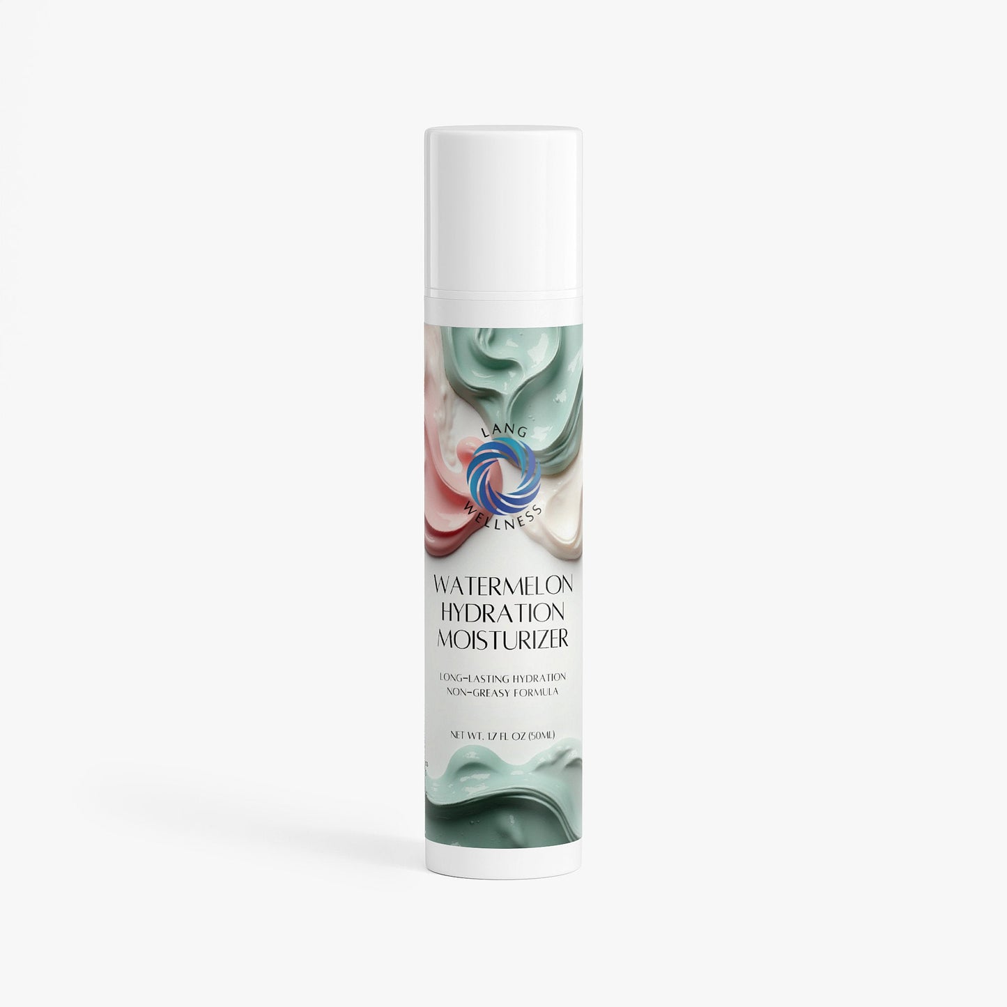 Watermelon hydration moisturizer bottle with white cap and green-graphic label