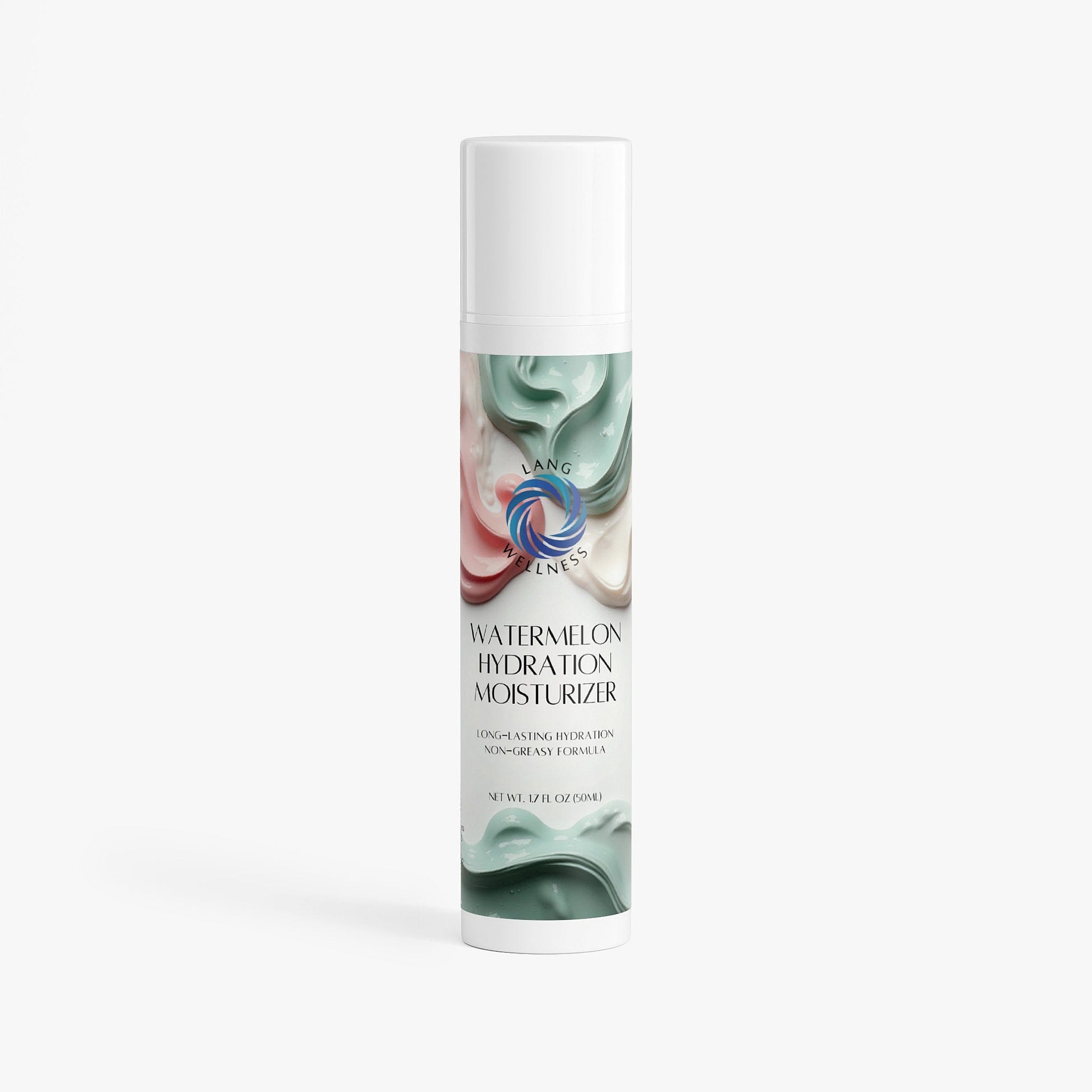Watermelon hydration moisturizer bottle with white cap and green-graphic label