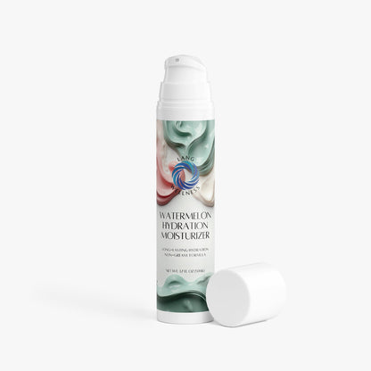 Watermelon hydration moisturizer bottle with white cap and spare cap