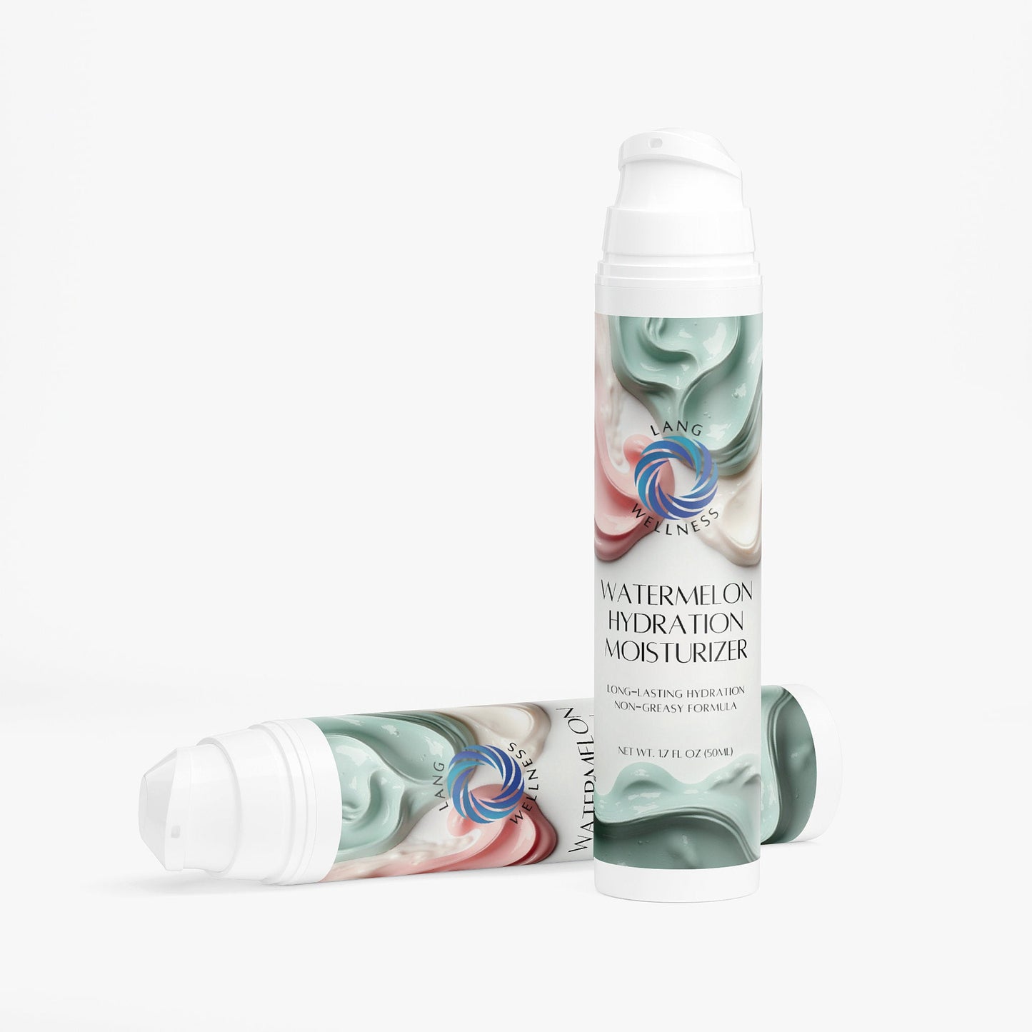Watermelon hydration moisturizer bottle with pump, green label and cap