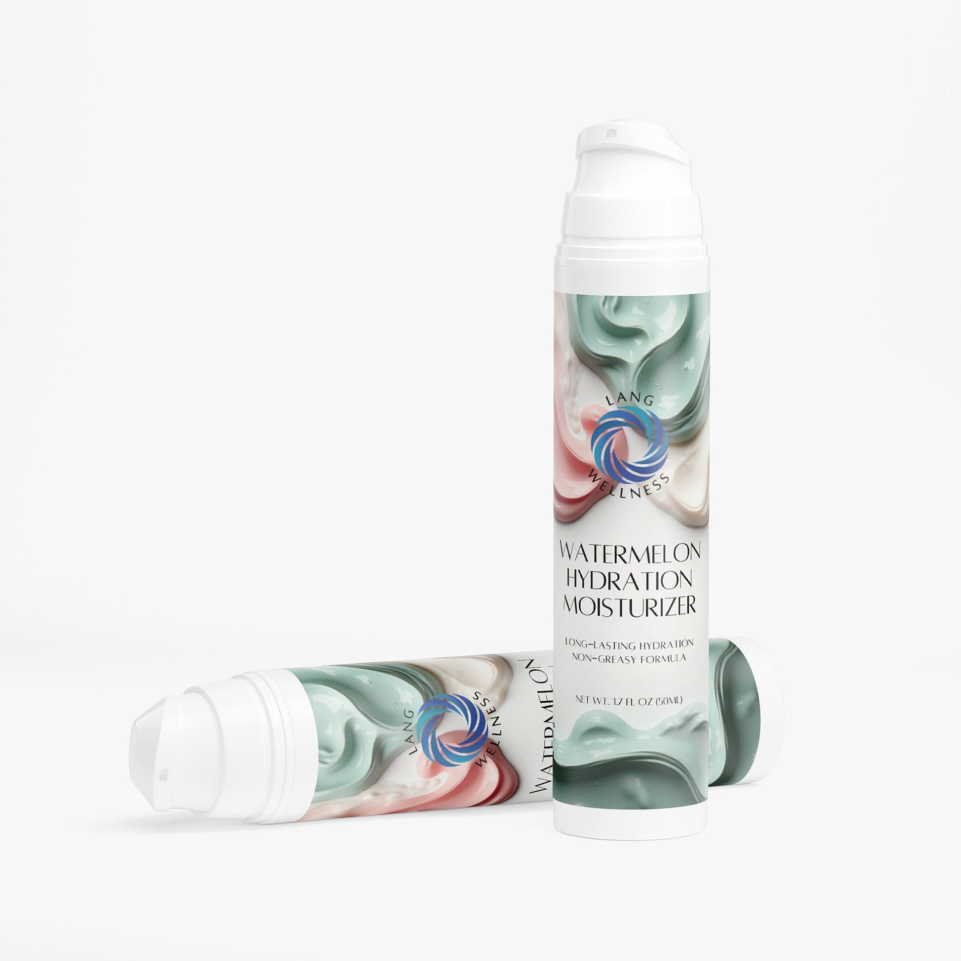 Watermelon hydration moisturizer bottle with pump, green label and cap