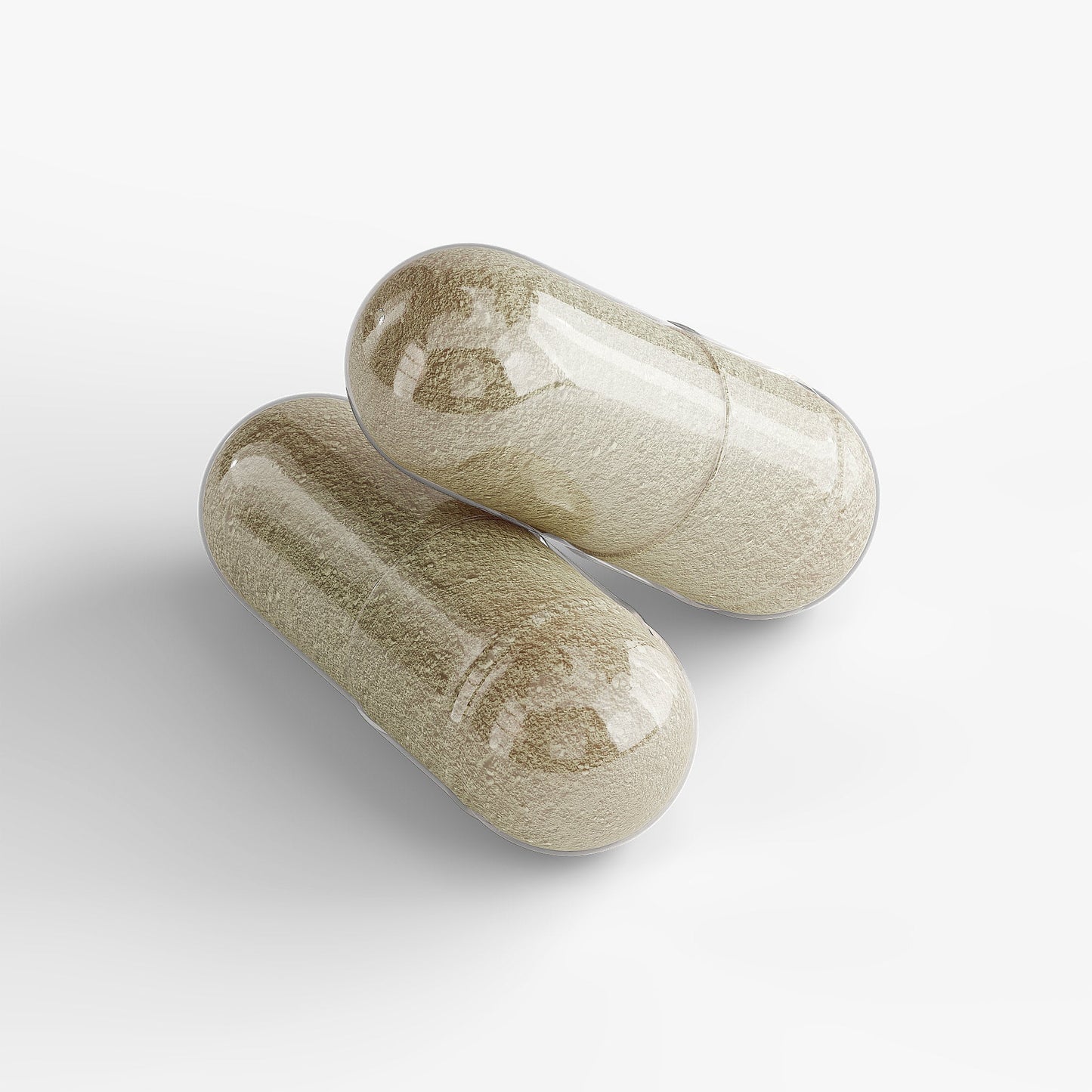 Two translucent beige softgel capsules