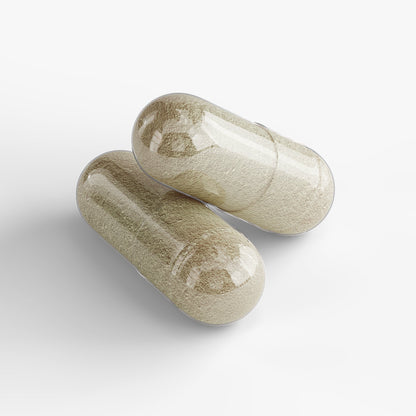 Two translucent beige softgel capsules