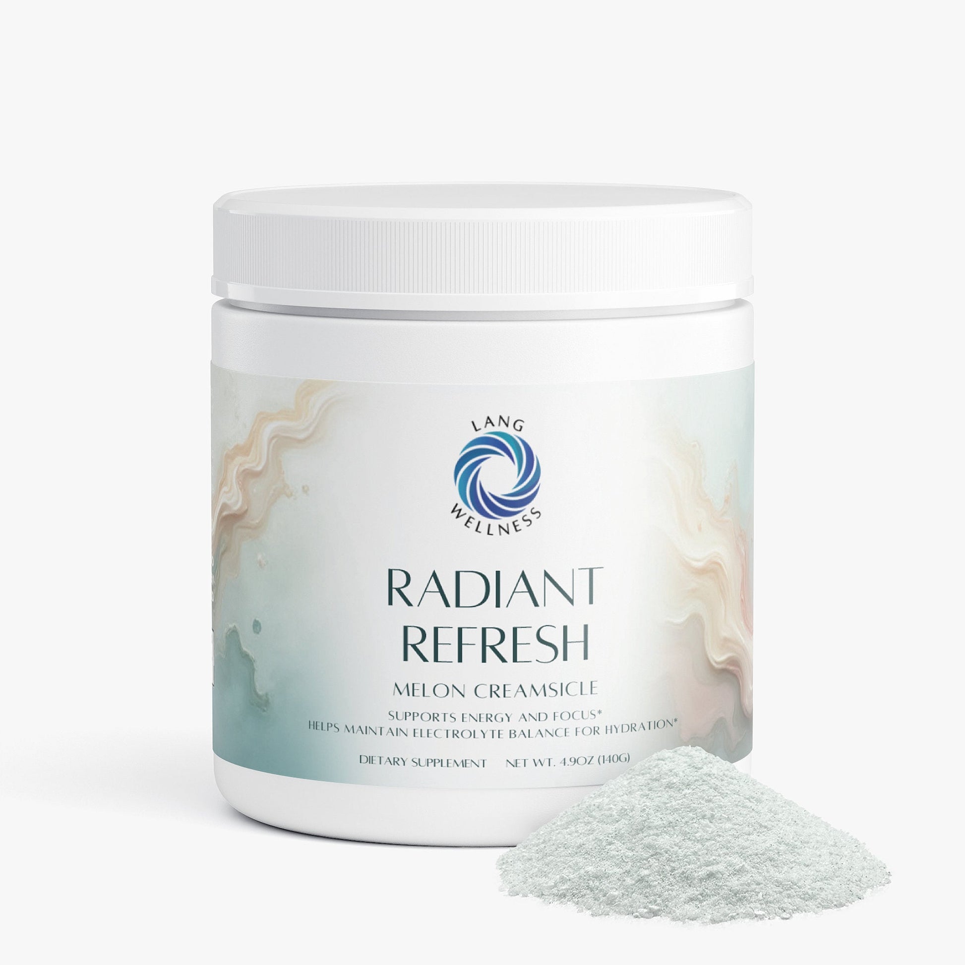 Radiant Refresh cream jar with light-gray powder scattered on surface