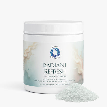 Radiant Refresh cream jar with light-gray powder scattered on surface